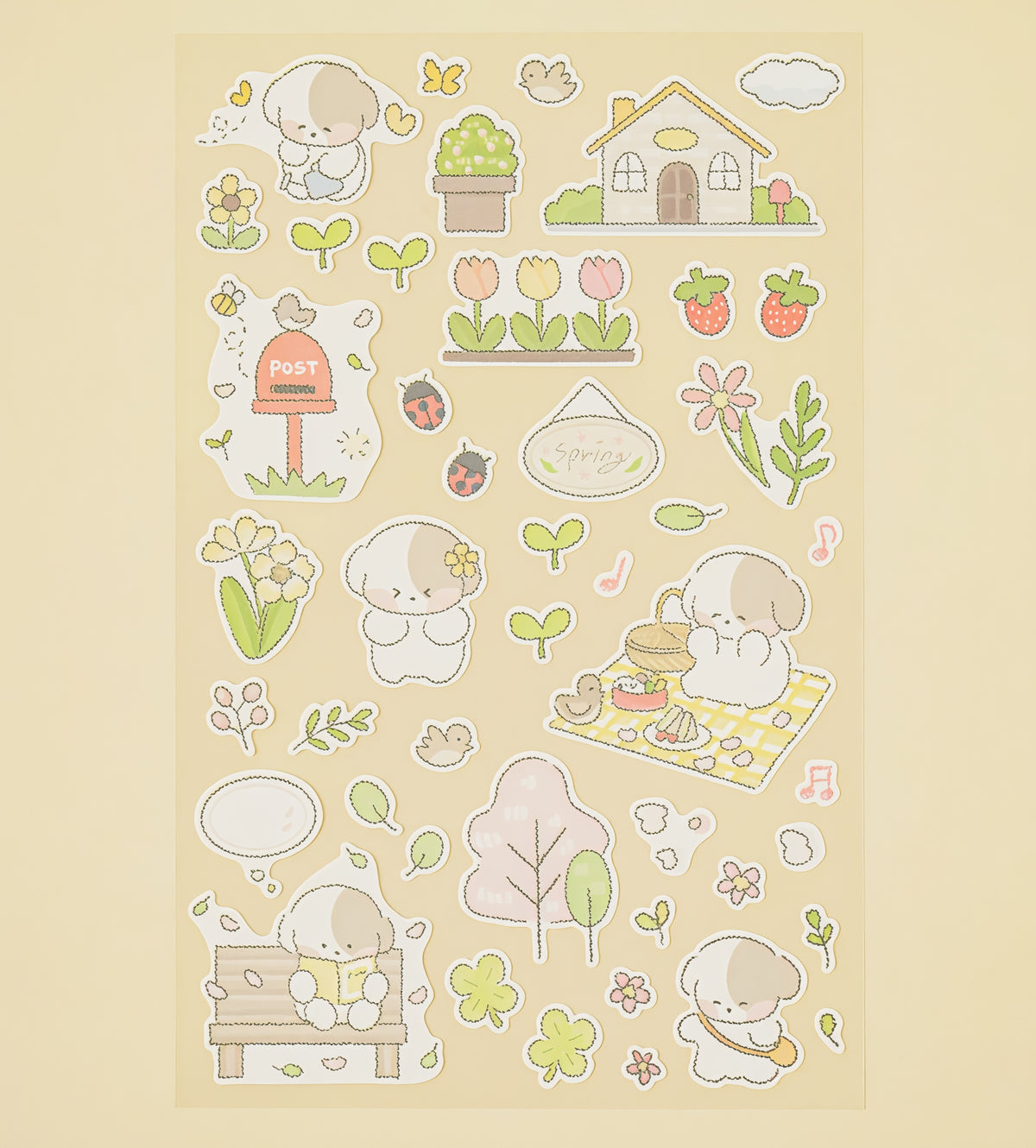 100 Stickers autocollants Quatre saisons & Chien